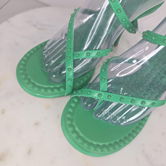 Azalea Wang Shoes Womens Size 8 Green Strappy Studded Heel Sandals SKIP-GREEN - Picture 7 of 13